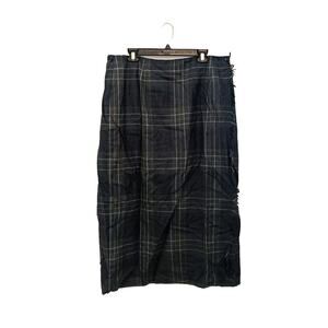 Talbots Wool Skirt Green Blue Plaid Size 18w Midi Length Faux Wrap.